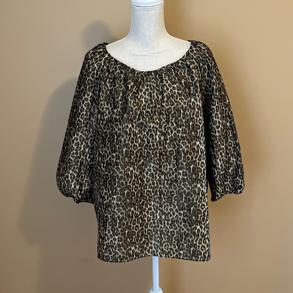 Talbots Petite Large Leopard Metallic Silk Blend Top